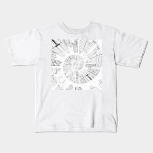 black and white city spiral digital painting Kids T-Shirt